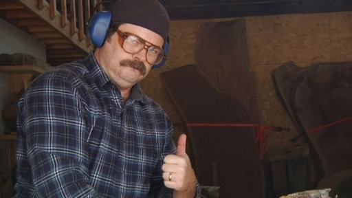 Ron Swanson himself Nick Offerman shows us the delicate technique of log