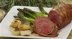 Cheflive Signature Dish: Beef Tenderloin Wrapped with Bacon and Halibut with Spring Vegetables (season 2, episode 19)