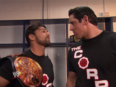 The Corre talks in the locker room area