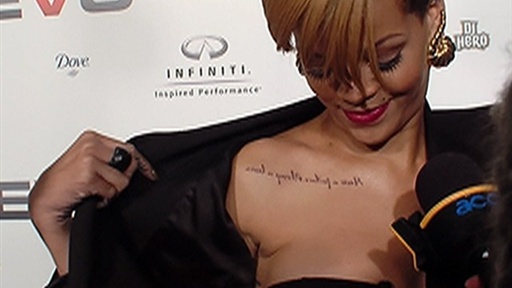 Rihanna Reveals New Tattoo at VEVO Launch