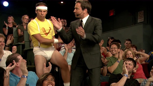 Interviews and comedy sketches with new host Jimmy Fallon.